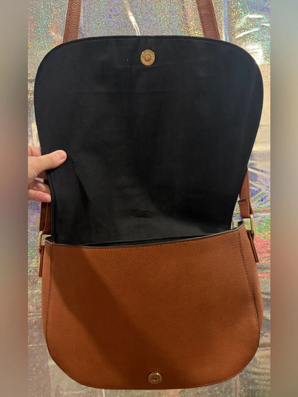 Primark Cognac Faux Leather Saddle Crossbody Bag Double Zip Accent